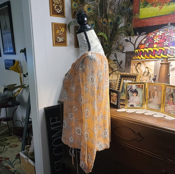 Lucky Brand sherbert orange long sleeves v neck sheer top - Picture 5 of 8